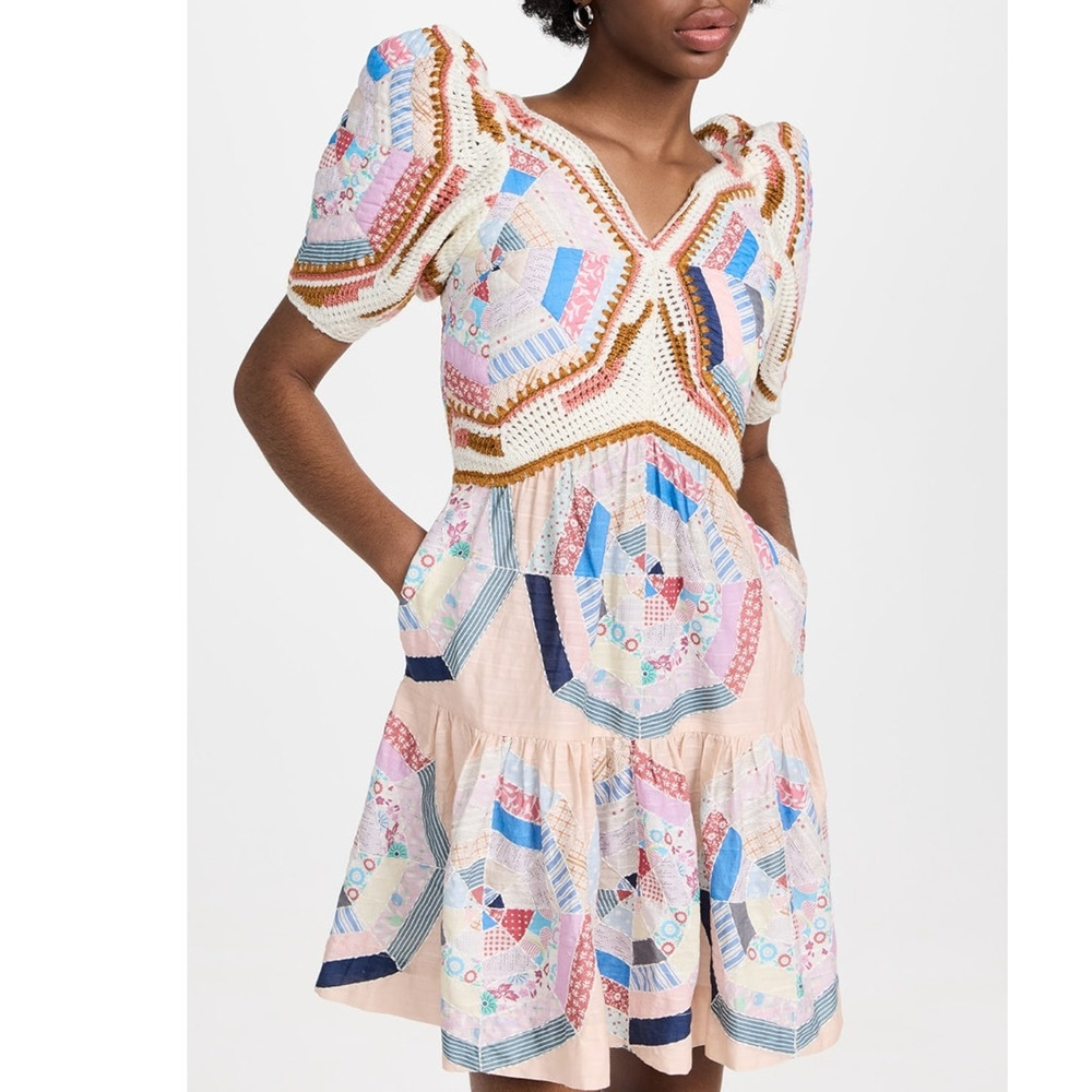 Sea New York Quin Mini Dress patchwork knit quilted BoHo size extra small XS